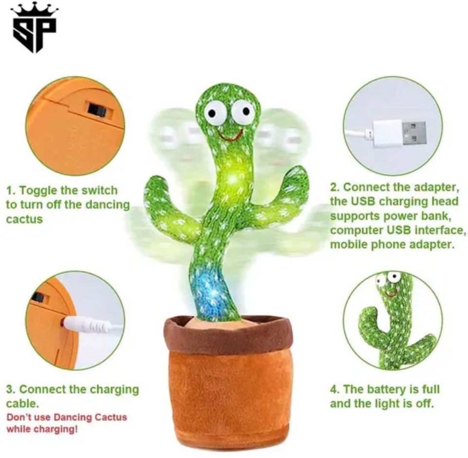 Cute Dancing Cactus Toy for Kids | Talking Dancing Shaking & Talk Back with Lights | Happy Birthday Gift