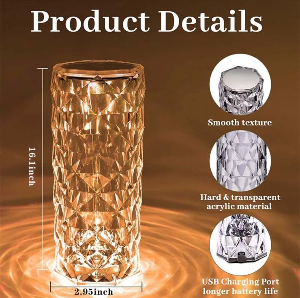Crystal Lamp Rose Light Diamond Lamp 16 Colors Changing with Remote Control