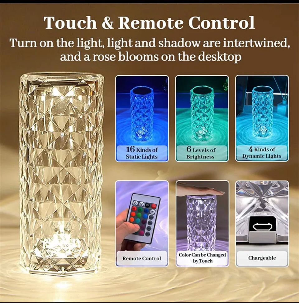 Crystal Lamp Rose Light Diamond Lamp 16 Colors Changing with Remote Control
